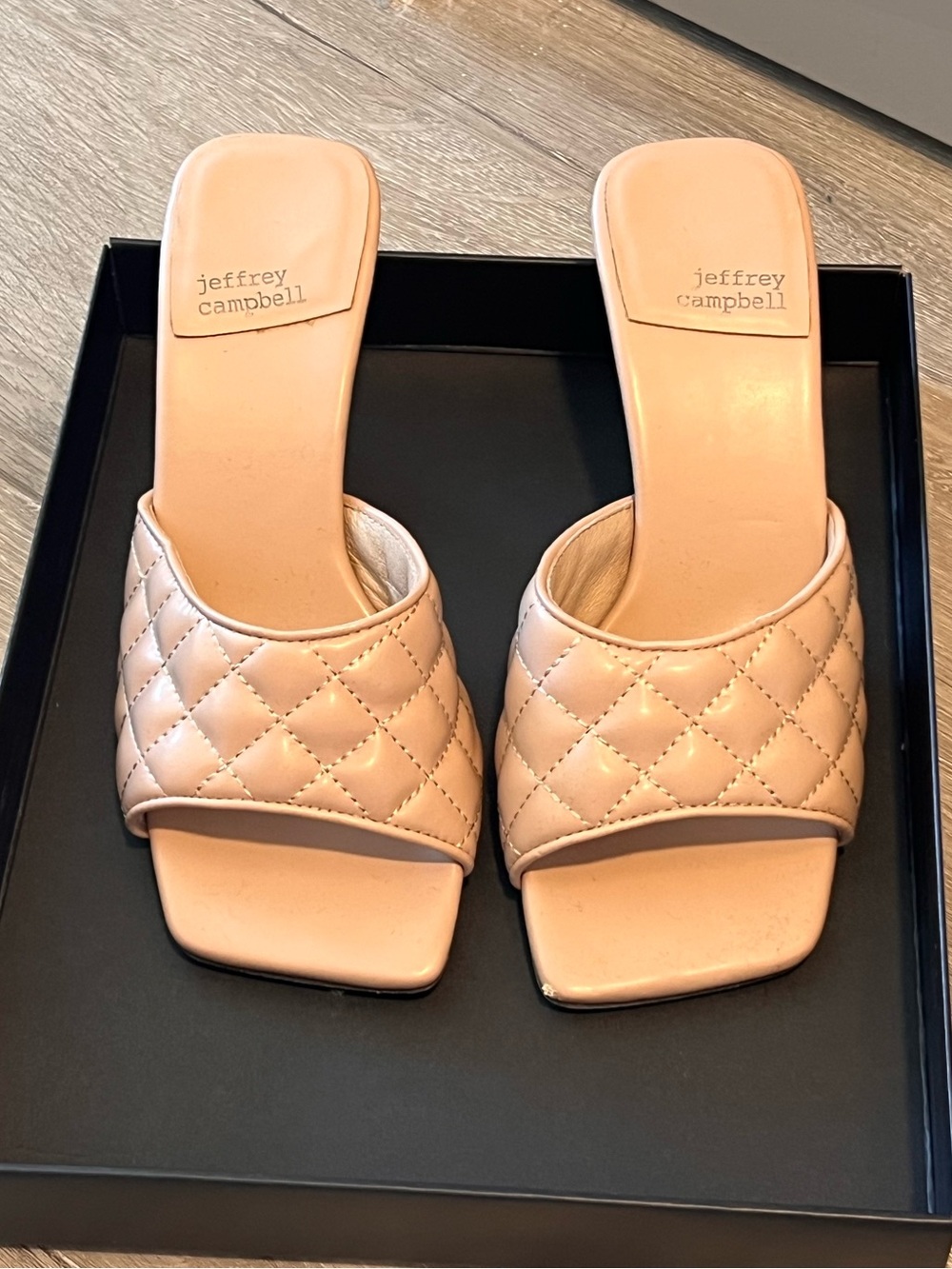 Jeffrey Campbell Quilted Slide Mules in Nude Blush